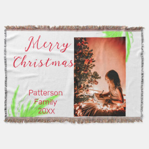Merry Bright Christmas add family name welcome joy Throw Blanket