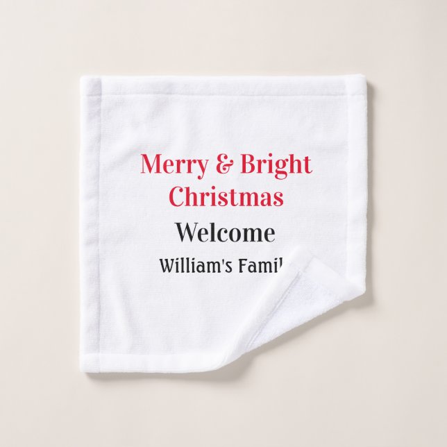 Merry Bright Christmas add family name welcome joy Wash Cloth (Wash Cloth)