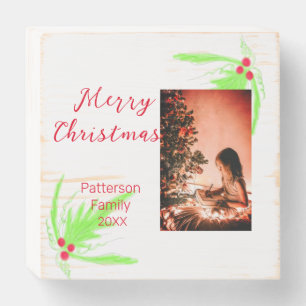 Merry Bright Christmas add family name welcome joy Wooden Box Sign