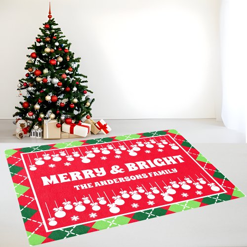 Merry  Bright Christmas Argyle Pattern Red Green Rug