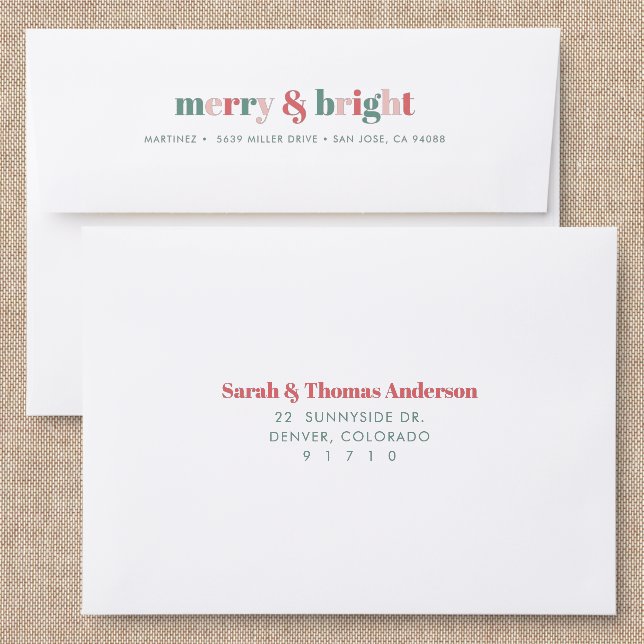 Merry & Bright Christmas Back Addressed Envelopes (Linen)