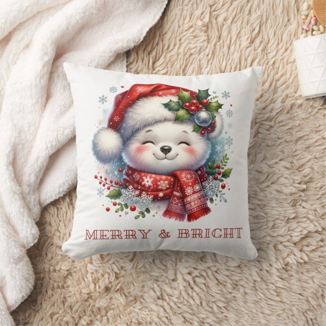 Merry & Bright Christmas Bear Cushion  (Blanket)