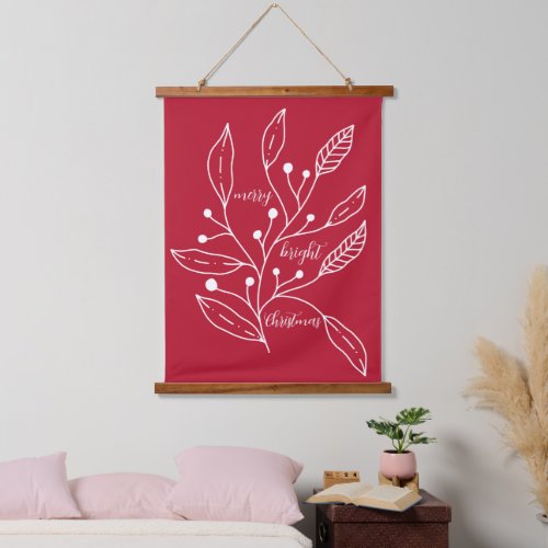 Merry Bright Christmas Berry Branch Hanging Tapestry