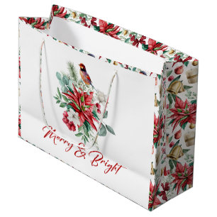 Merry & Bright Christmas Botanical flowers Large Gift Bag
