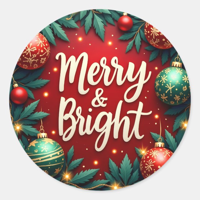 Merry & Bright Christmas Classic Round Sticker (Front)