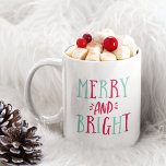 Merry & Bright Christmas Coffee Mug<br><div class="desc">Festive holiday mug features the quote "merry and bright" in vibrant,  colorful red and aqua typography.</div>