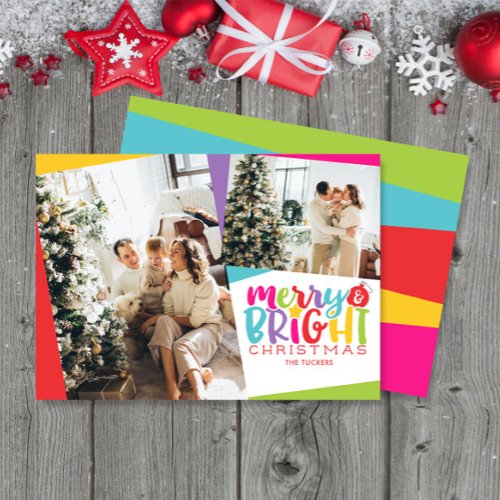 Merry  Bright Christmas Colorful Cute 2_Photo Holiday Card