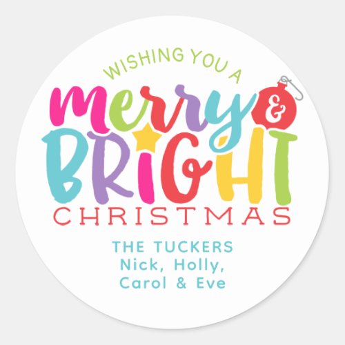 Merry  Bright Christmas Colorful Cute Gift Classic Round Sticker