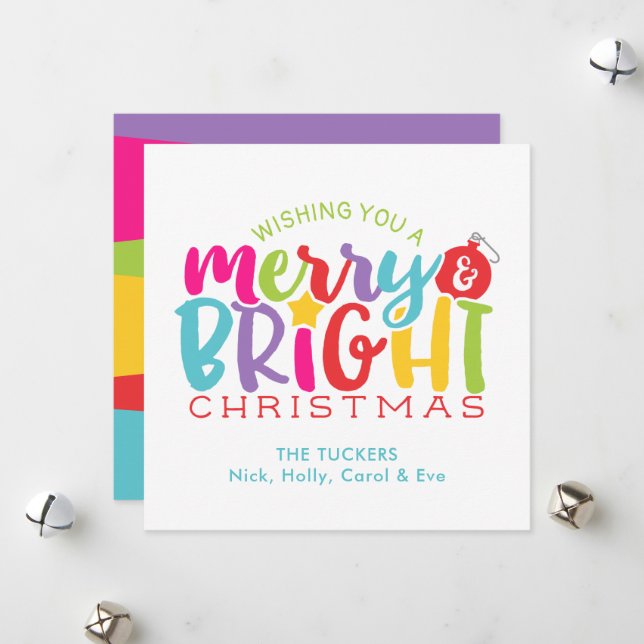 Merry & Bright Christmas Colorful Cute Holiday Card (Front/Back In Situ)