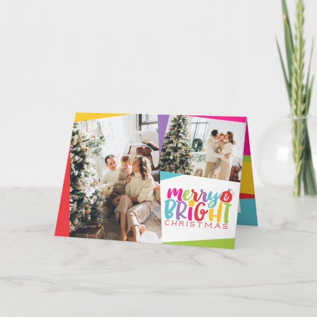 Merry & Bright Christmas Colorful Cute Holiday Card (Front)