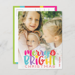 Merry & Bright Christmas Colorful Cute Holiday Postcard