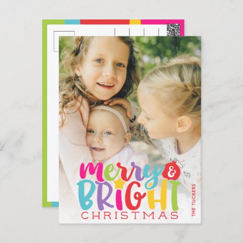 Merry  Bright Christmas Colorful Cute Holiday Postcard