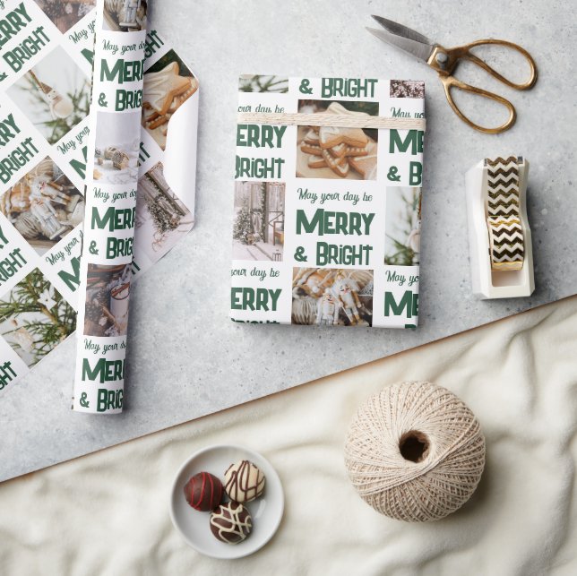 🎄 Merry & Bright Christmas 🎁 Custom Photo Wrapping Paper (Crafts)