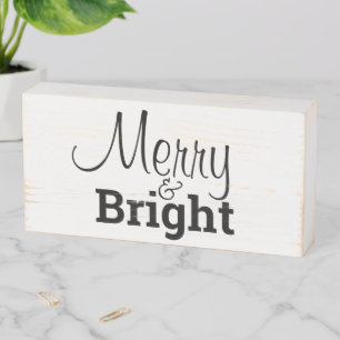 Merry & Bright Christmas Decor Wooden Box Sign