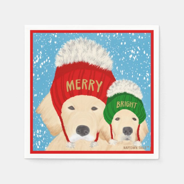 Merry Bright Christmas Dogs Napkins (Front)