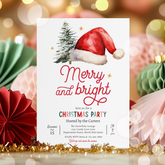 Merry & Bright Christmas Family Holiday Party Invitation (Creator Uploaded)
