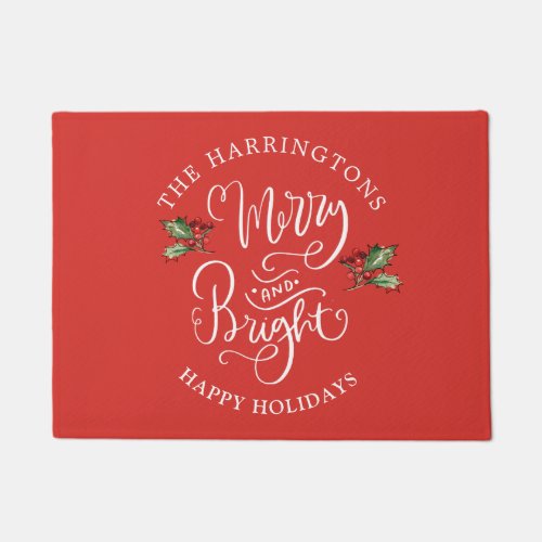 Merry Bright Christmas Family Name Doormat