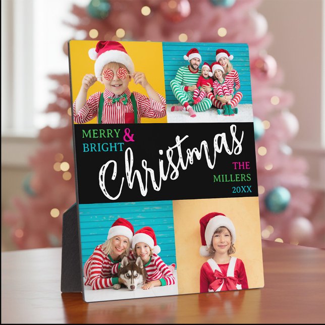 Merry Bright Christmas Family Photo Collage  Plaque (Merry Bright Christmas Family Photo Collage Plaque)