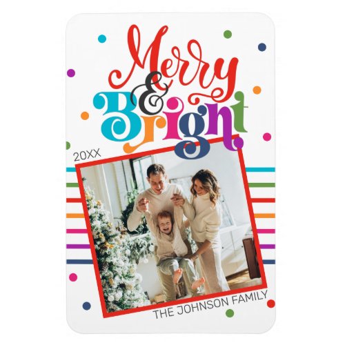 Merry  Bright Christmas Family Photo Holiday Card Magnet