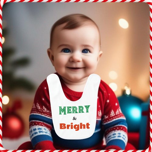 Merry  Bright Christmas Festive Colorful Stylish Baby Bib