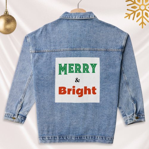 Merry  Bright Christmas Festive Colorful Stylish Denim Jacket