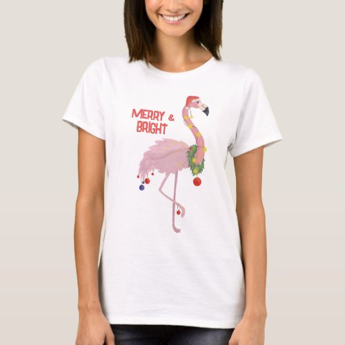 Merry  Bright Christmas Flamingo  T_Shirt