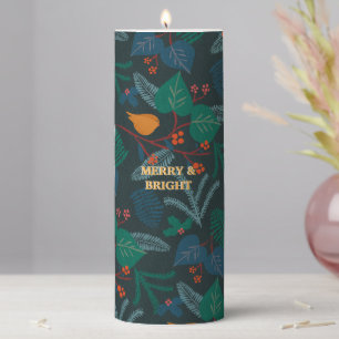 Merry & Bright Christmas Forest Nature Themed Pillar Candle
