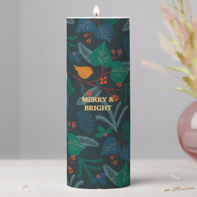 Merry & Bright Christmas Forest Nature Themed Pillar Candle (In Situ)