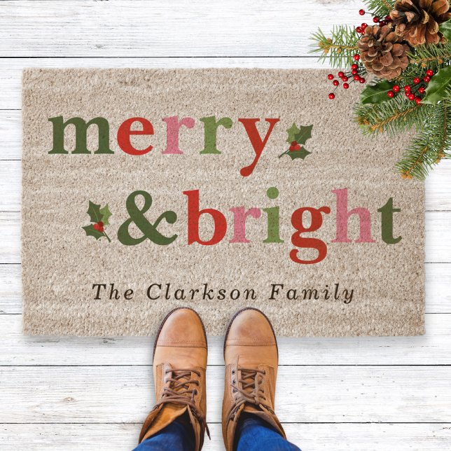 Merry & Bright Christmas Fun Family Fiber Doormat (Creator Uploaded)
