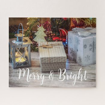 Merry & Bright Christmas Gifts Holiday Decorations Jigsaw Puzzle by UniqueChristmasGifts at Zazzle