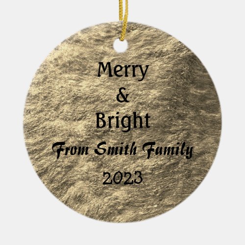 Merry  Bright Christmas Gold Golden Sepia Gift Ceramic Ornament
