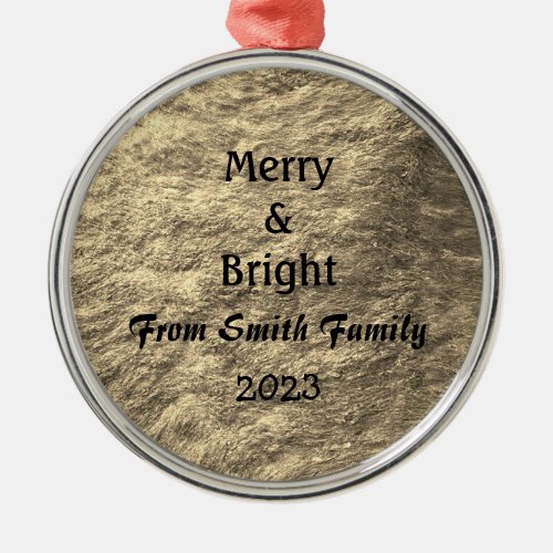 Merry  Bright Christmas Gold Golden Sepia Gift Metal Ornament