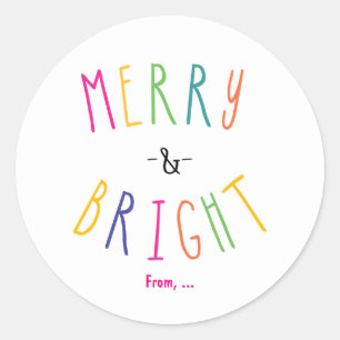 Merry & Bright Christmas Holiday Colorful Stickers