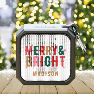 Merry & Bright Christmas Holiday Personalized Name Bluetooth Speaker