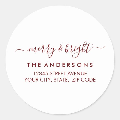 Merry Bright Christmas Holiday Red Return Address Classic Round Sticker