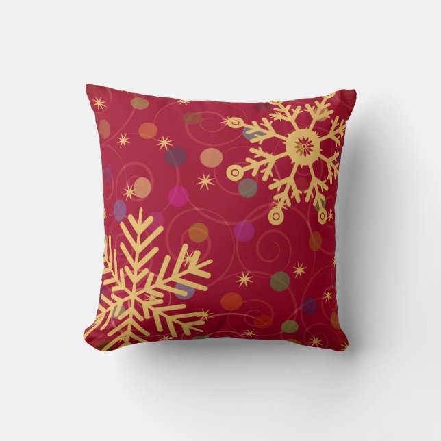 Merry & Bright Christmas Holiday Snowflake Bendel Throw Pillow (Front)