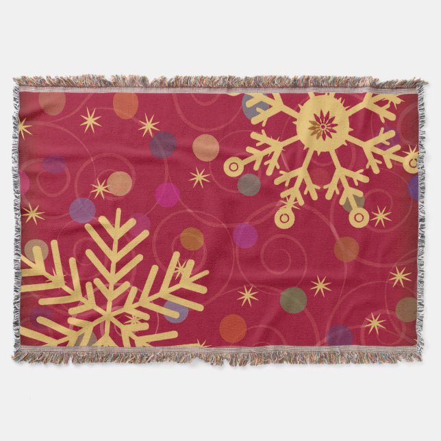 Merry & Bright Christmas Holiday Snowflake Bokeh Throw Blanket (Front)