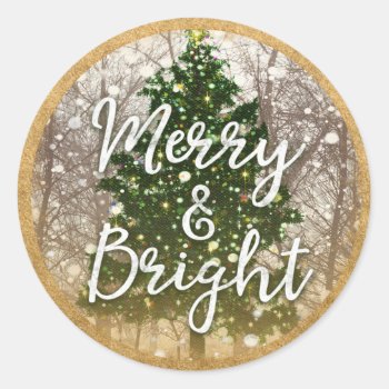 Merry & Bright Christmas Holidays Classic Round Sticker by MaeHemm at Zazzle