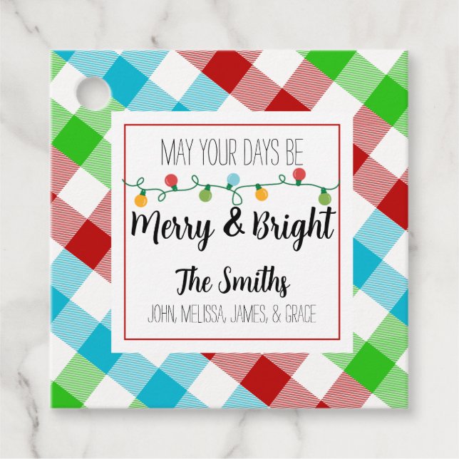 Merry & Bright Christmas Light Family Gift Tag (Front)