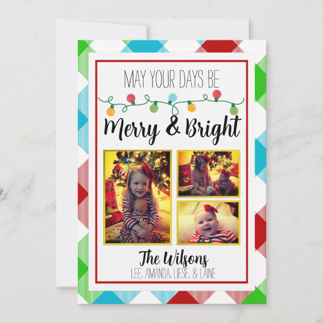 Merry& Bright Christmas Light Photo Christmas Card (Front)