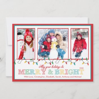 Merry & Bright Christmas Lights 3 Photo Greeting Holiday Card by celebrateitholidays at Zazzle