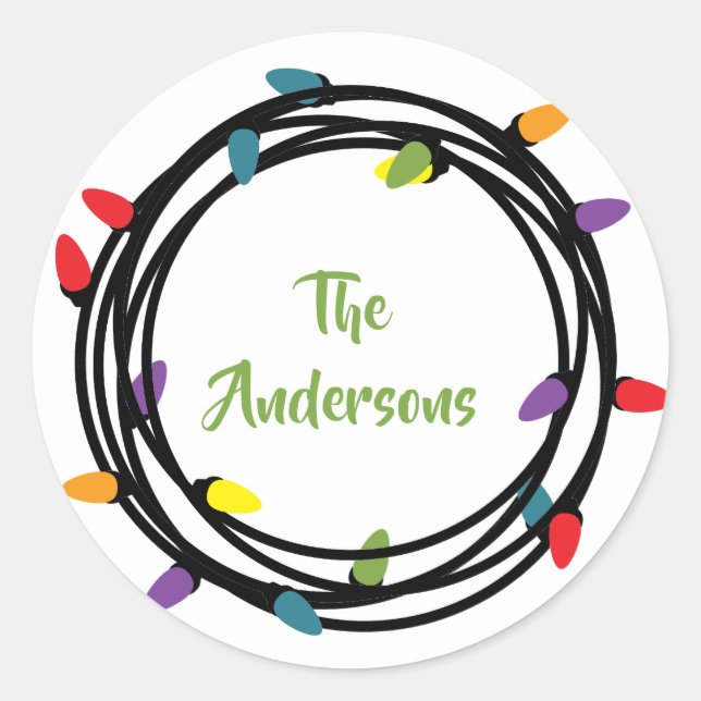 Merry & Bright Christmas Lights Classic Round Sticker (Front)