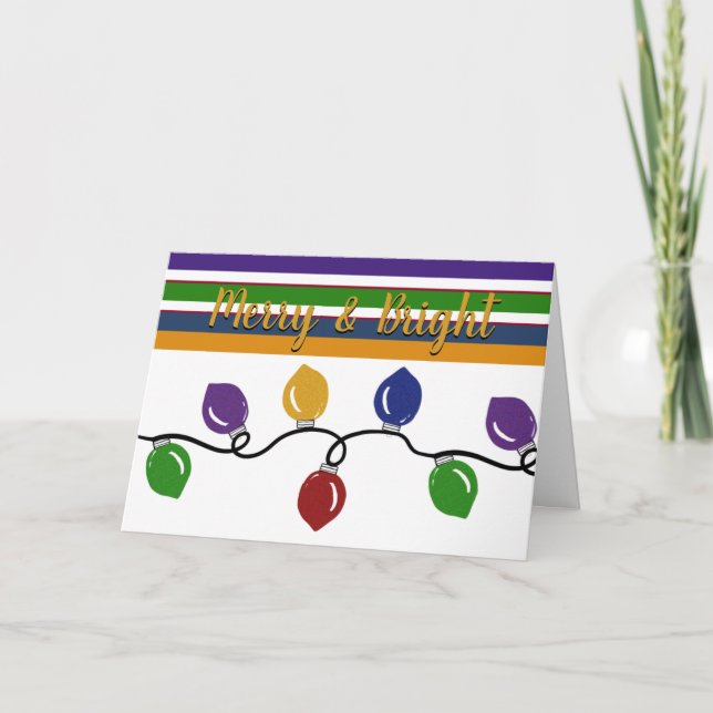 Merry & Bright Christmas Lights Colorful Holiday Card (Front)