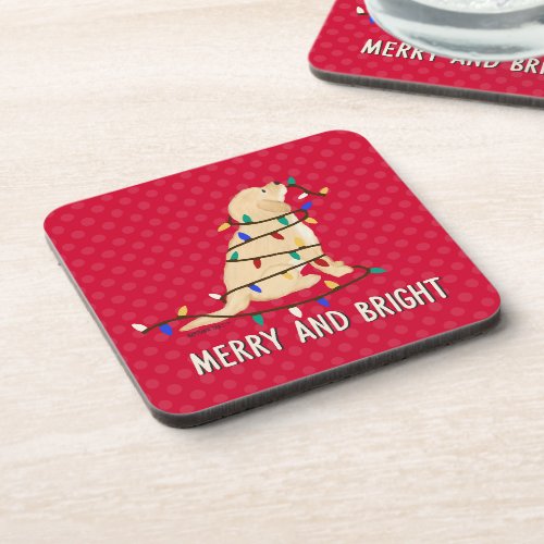 Merry Bright Christmas Lights Dog Plastic Coaster 