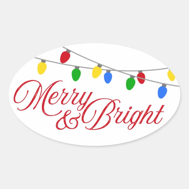 Merry & Bright Christmas Lights Oval Sticker (Front)
