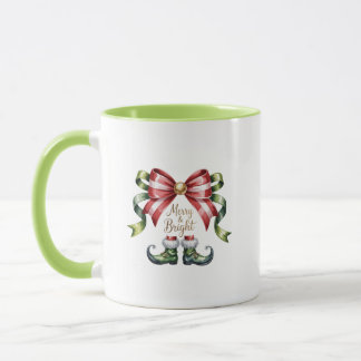 Merry & Bright Christmas Mug • Candy Cane Elf Shoe