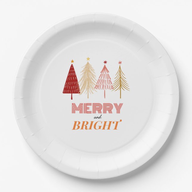 Merry & Bright Christmas Napkins Paper Plates (Front)