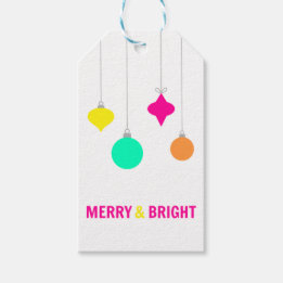Merry & Bright, Christmas, neon, colorful Gift Tags