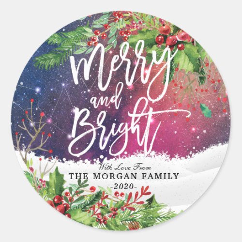 Merry  Bright Christmas New Year Holiday Greeting Classic Round Sticker