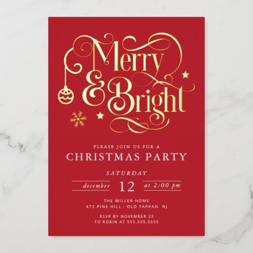 Merry  Bright Christmas Party Foil Holiday Card